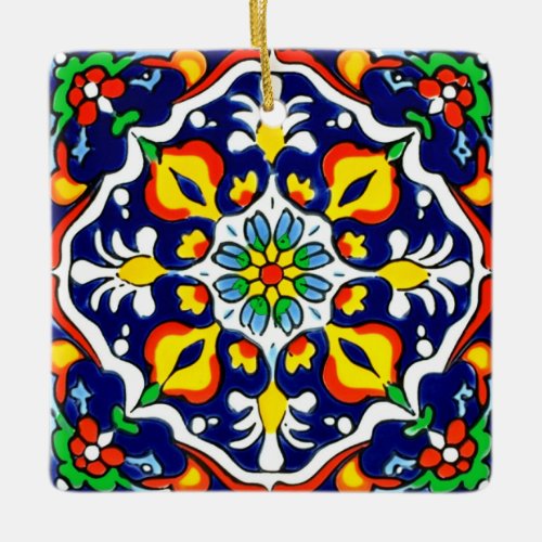 Mexican Talavera Terracotta Tile Design No 3 Ceramic Ornament