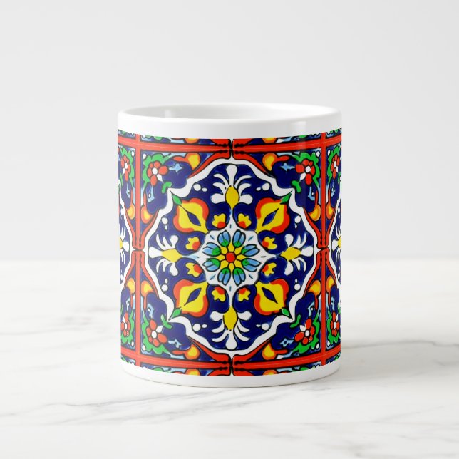 Mexican Talavera Terracotta Tile Design No. 3 Giant Coffee Mug (Front)