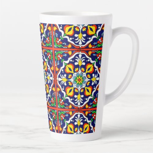 Mexican Talavera Terracotta Tile Design No 3 Latte Mug