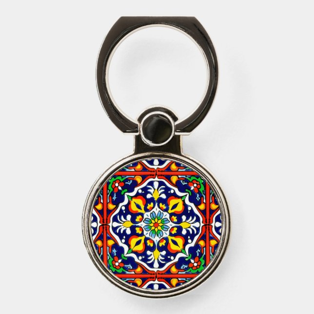 Mexican Talavera Terracotta Tile Design No. 3 Phone Ring Stand (Front)