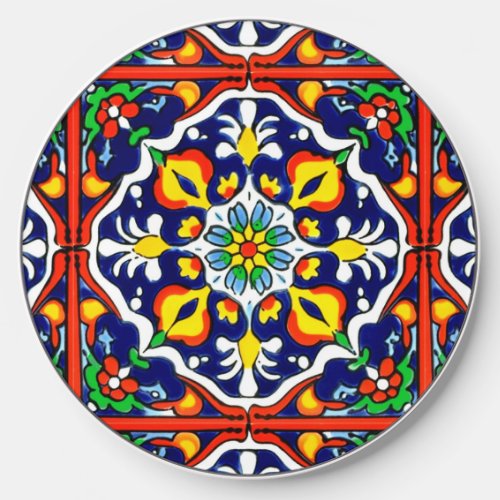 Mexican Talavera Terracotta Tile Design No 3 Wireless Charger