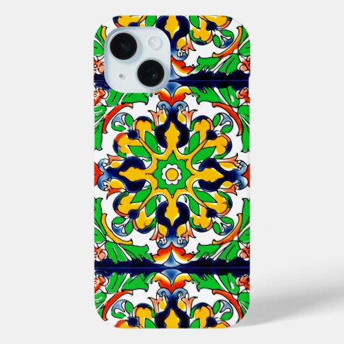 Mexican Talavera Terracotta Tile Design No 4 iPhone 15 Case