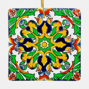 Mexican Talavera Terracotta Tile Design No. 4 Ceramic Ornament