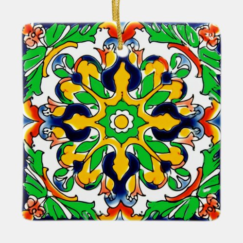 Mexican Talavera Terracotta Tile Design No 4 Ceramic Ornament