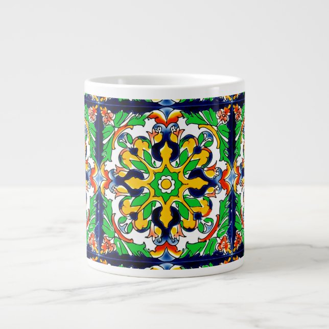 Mexican Talavera Terracotta Tile Design No. 4 Giant Coffee Mug (Front)