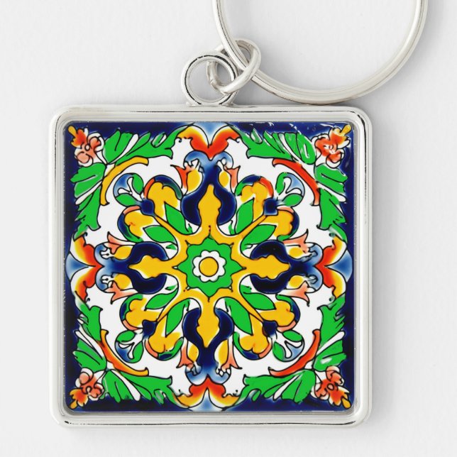 Mexican Talavera Terracotta Tile Design No. 4 Keychain (Front)