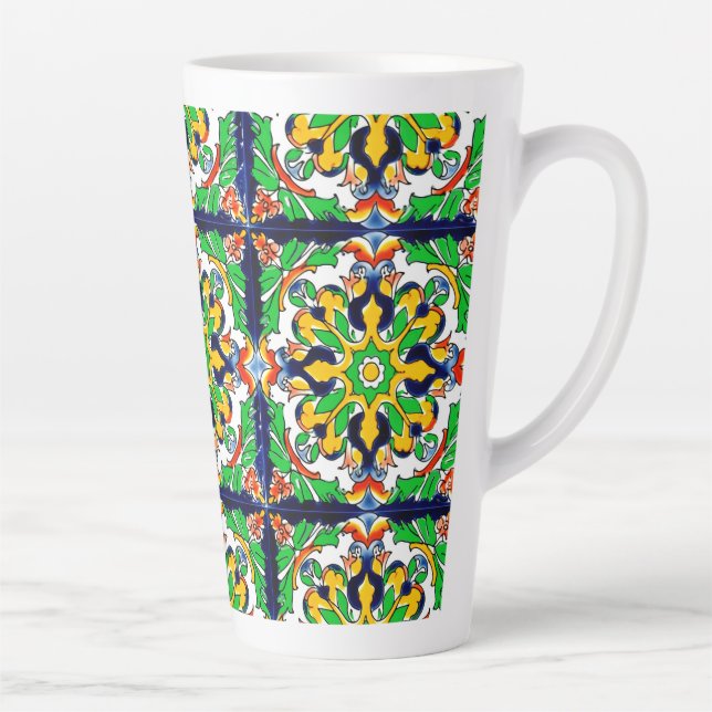 Mexican Talavera Terracotta Tile Design No. 4 Latte Mug (Right)
