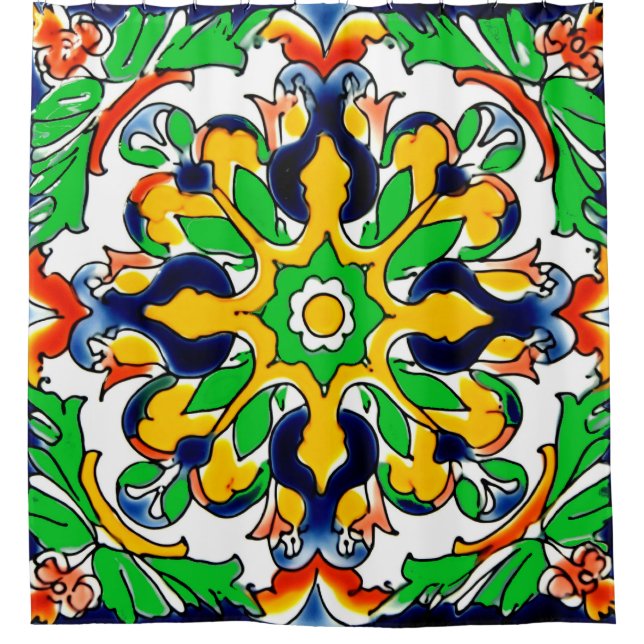 Mexican Talavera Terracotta Tile Design No. 4 Shower Curtain (Front)