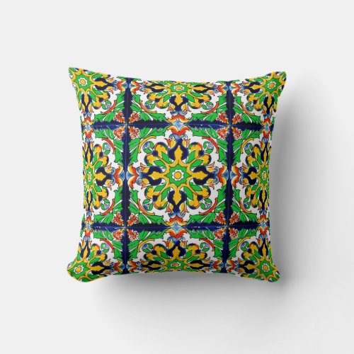 Mexican Talavera Terracotta Tile Design No 4 Throw Pillow