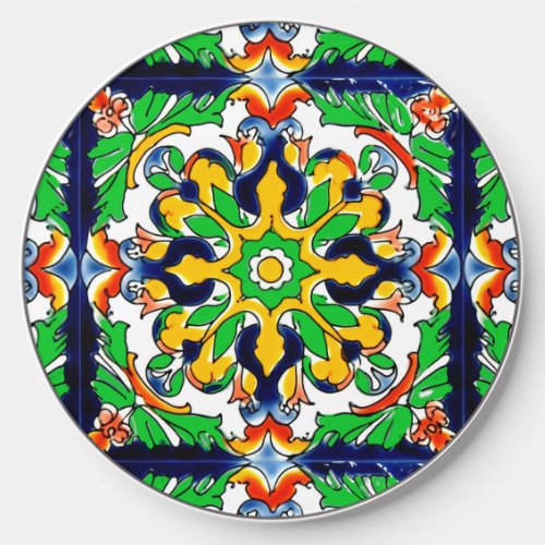 Mexican Talavera Terracotta Tile Design No 4 Wireless Charger