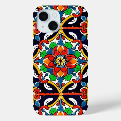 Mexican Talavera Terracotta Tile Design No 5 iPhone 15 Case