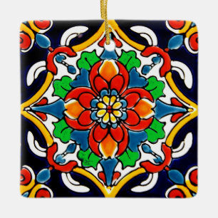 Mexican Talavera Terracotta Tile Design No. 5 Ceramic Ornament