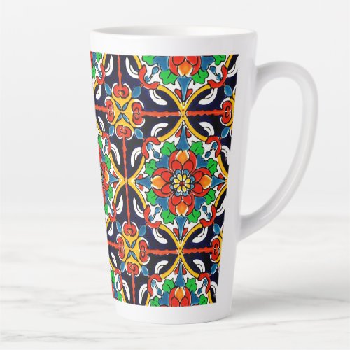 Mexican Talavera Terracotta Tile Design No 5 Latte Mug