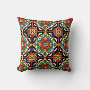 Mexican Talavera Terracotta Tile Design No. 5 Throw Pillow