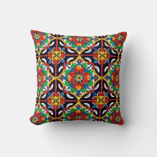 Mexican Talavera Terracotta Tile Design No 5 Throw Pillow