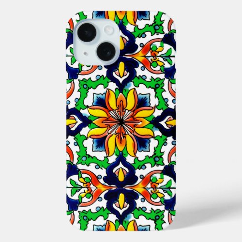 Mexican Talavera Terracotta Tile Design No 6 iPhone 15 Case