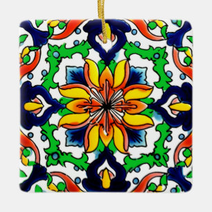 Mexican Talavera Terracotta Tile Design No. 6 Ceramic Ornament