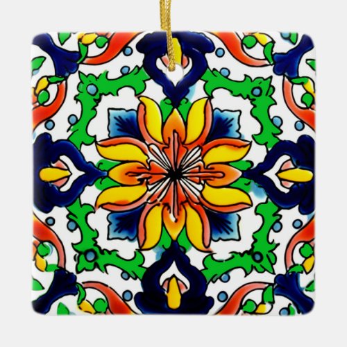 Mexican Talavera Terracotta Tile Design No 6 Ceramic Ornament