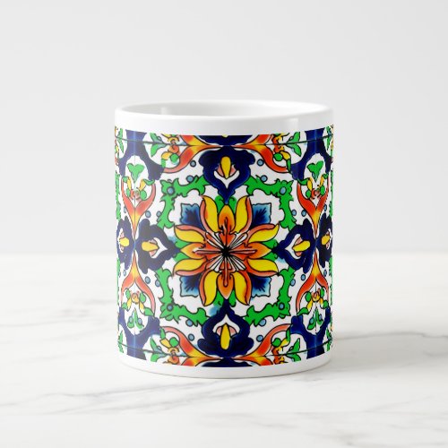 Mexican Talavera Terracotta Tile Design No 6 Giant Coffee Mug