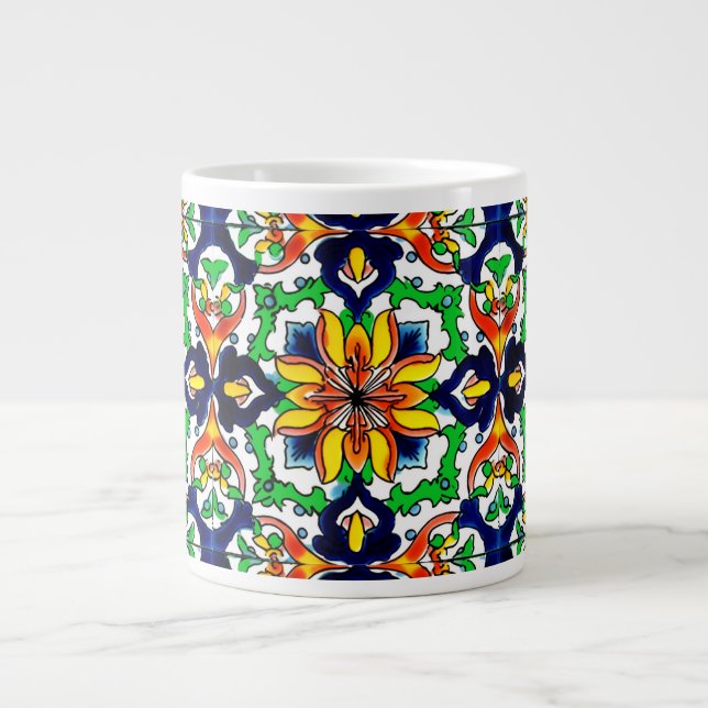 Mexican Talavera Terracotta Tile Design No. 6 Giant Coffee Mug (Front)