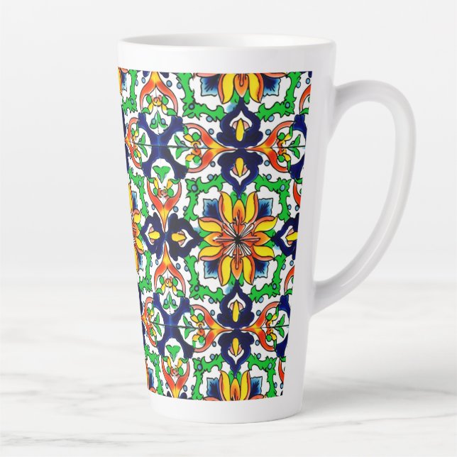 Mexican Talavera Terracotta Tile Design No. 6 Latte Mug (Right)