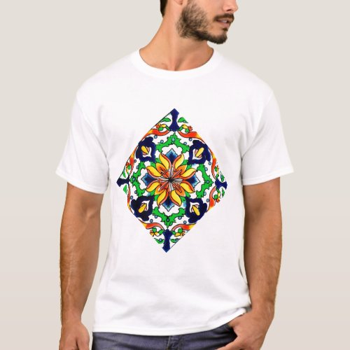 Mexican Talavera Terracotta Tile Design No 6 T_Shirt