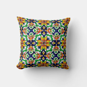 Mexican Talavera Terracotta Tile Design No. 6 Throw Pillow