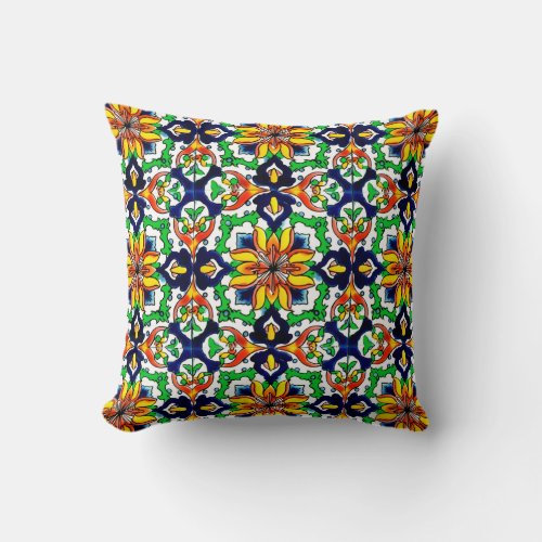 Mexican Talavera Terracotta Tile Design No 6 Throw Pillow