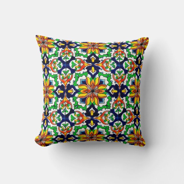 Mexican Talavera Terracotta Tile Design No. 6 Throw Pillow (Front)
