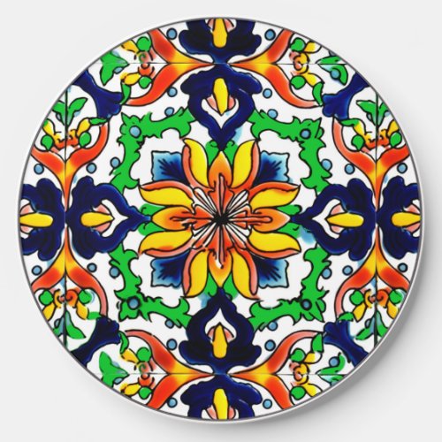 Mexican Talavera Terracotta Tile Design No 6 Wireless Charger