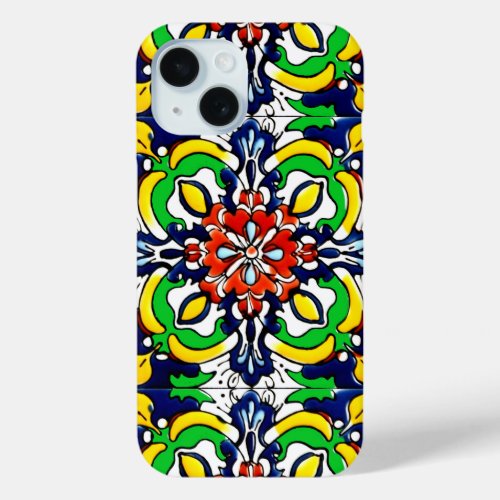 Mexican Talavera Terracotta Tile Design No 7 iPhone 15 Case