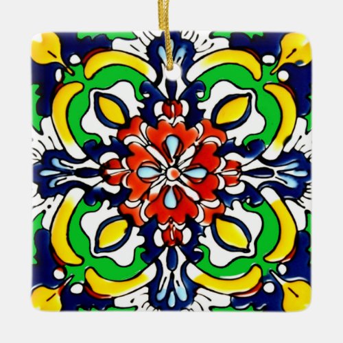 Mexican Talavera Terracotta Tile Design No 7 Ceramic Ornament