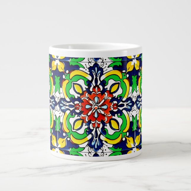 Mexican Talavera Terracotta Tile Design No. 7 Giant Coffee Mug (Front)