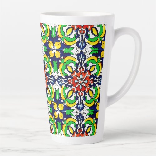 Mexican Talavera Terracotta Tile Design No 7 Latte Mug