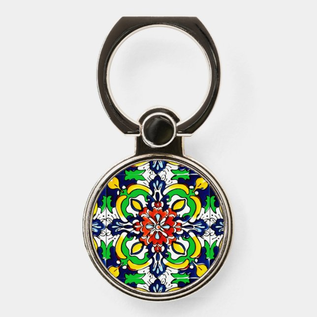 Mexican Talavera Terracotta Tile Design No. 7 Phone Ring Stand (Front)