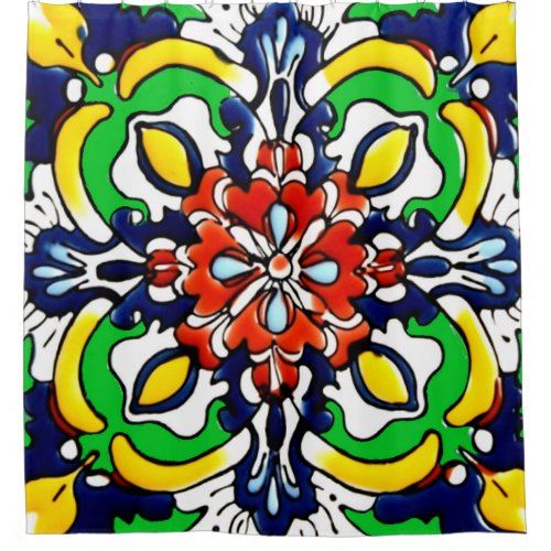 Mexican Talavera Terracotta Tile Design No 7 Shower Curtain