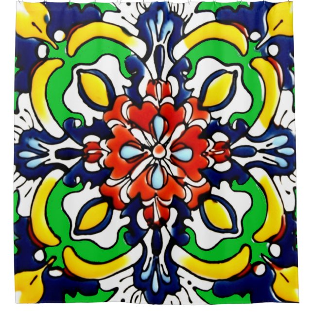 Mexican Talavera Terracotta Tile Design No. 7 Shower Curtain (Front)