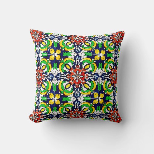 Mexican Talavera Terracotta Tile Design No 7 Throw Pillow