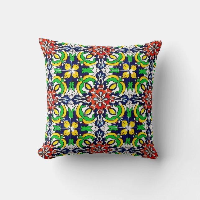 Mexican Talavera Terracotta Tile Design No. 7 Throw Pillow (Front)