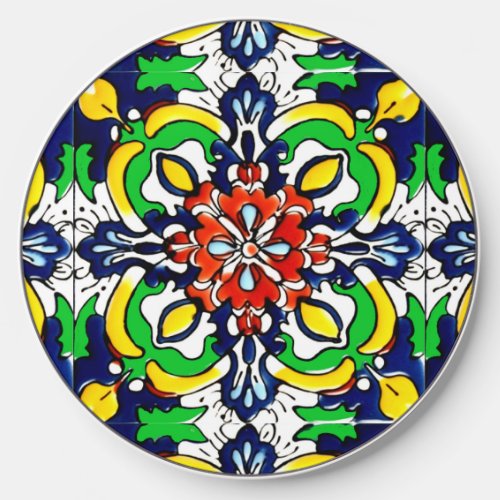 Mexican Talavera Terracotta Tile Design No 7 Wireless Charger