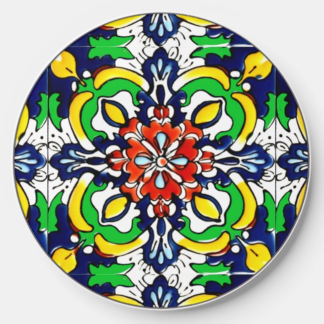 Mexican Talavera Terracotta Tile Design No. 7 Wireless Charger (Front)