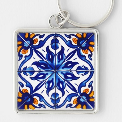 Mexican Talavera Terracotta Tile Design No 8 Keychain