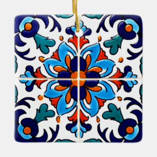 Mexican Talavera Terracotta Tile Design No. 9 Ceramic Ornament