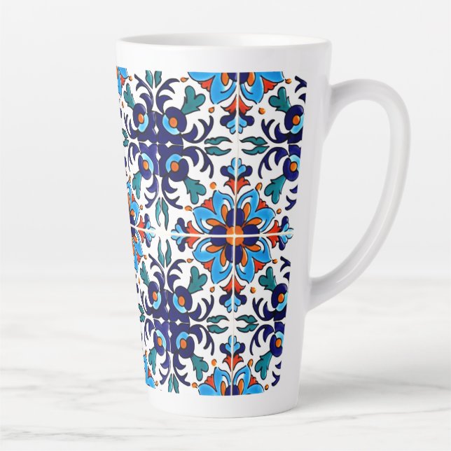 Mexican Talavera Terracotta Tile Design No. 9 Latte Mug (Right)