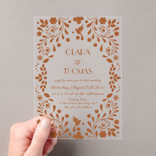Mexican Talavera Terracotta Wedding Acrylic Invitations
