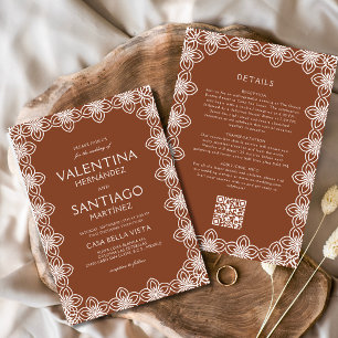 Mexican Talavera Terracotta White Boho Wedding Invitation