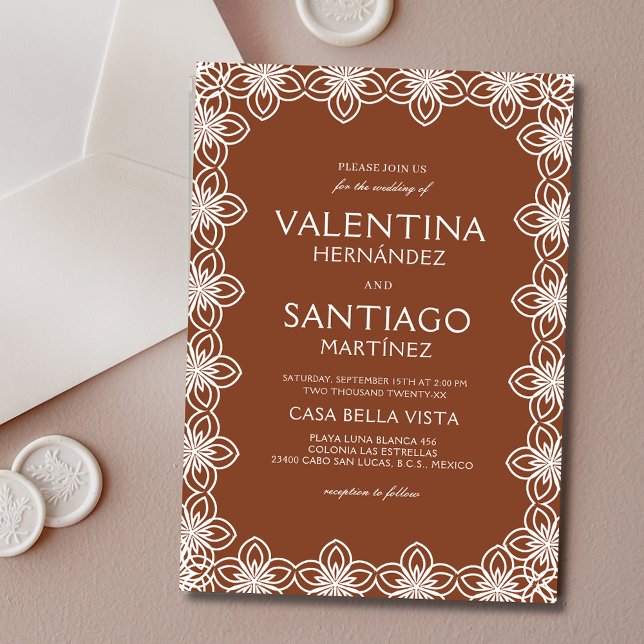 Mexican Talavera Terracotta White Boho Wedding Invitation (Creator Uploaded)