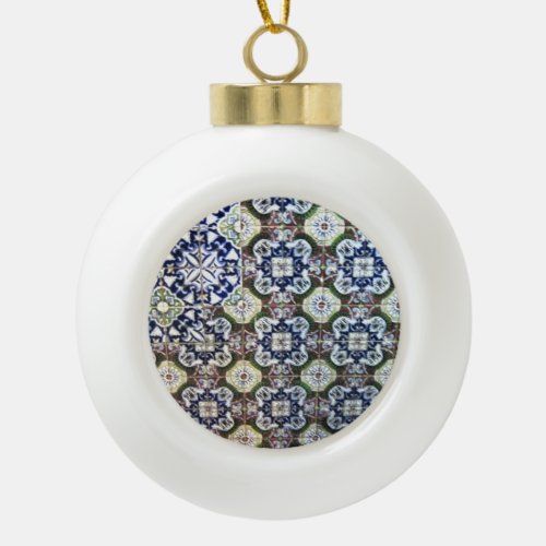 Mexican Talavera tile design Ceramic Ball Christmas Ornament