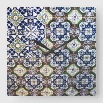 Mexican Talavera Tile Design Square Wall Clock by beautyofmexico at Zazzle