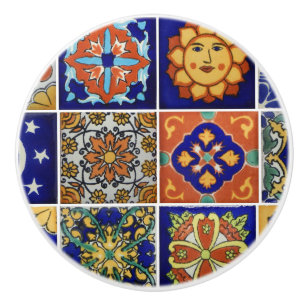Mexican Talavera Tile Image On Round Drawer Pull